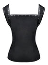 Women's Gothic Rivet Lace Up Sleeveless Patchwork Chiffon Crepe Blouse Top Black Back View