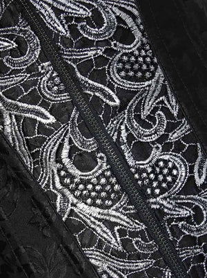 Women's Steampunk Brocade Embroidery Zipper Steel Boned Overbust Corse Detail View
