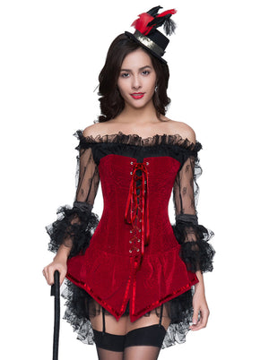 Steampunk Gothic Retro Boned Bustier Corset Top and Lace Dress