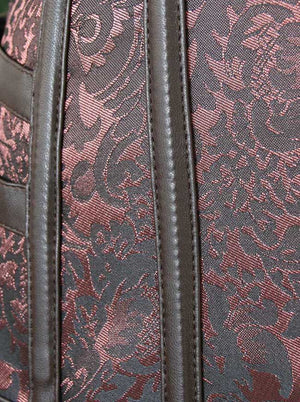 Corset Overbust désossé en acier brocart vintage pour femme avec boucles Vue de détail marron