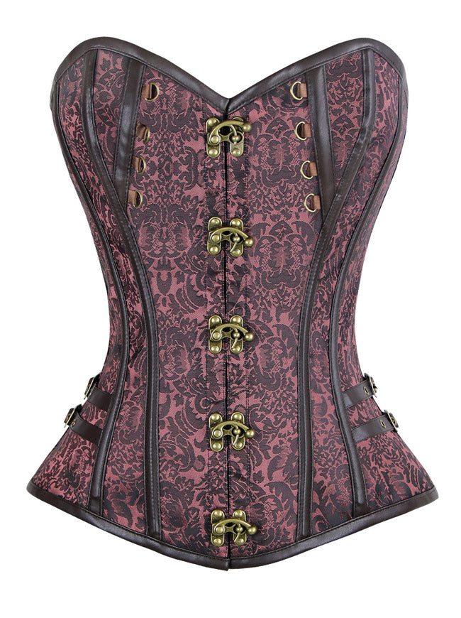 Steampunk Gothic Brocade Spiral Steel Boned Corset with Buckles Main View