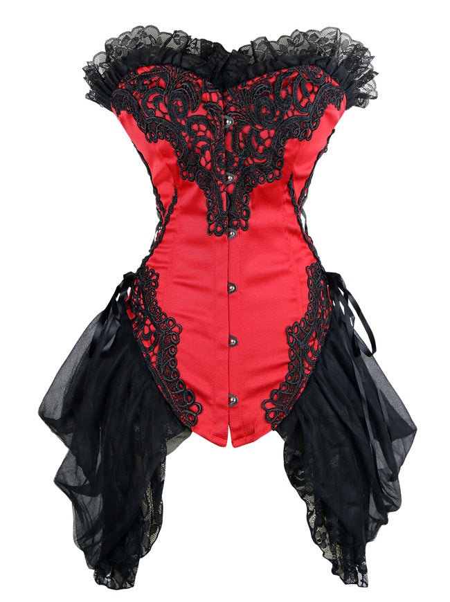 Burlesque Sexy Lace Embroidery Lace-up Strapless Bustier Corset Dress