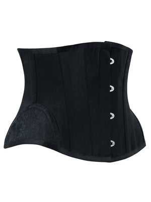 Classique Vintage Femmes Noir Jacquard Gothique Steampunk Sans Bretelles À Lacets Body Shaper Underbust Corset Tops Vue de Côté