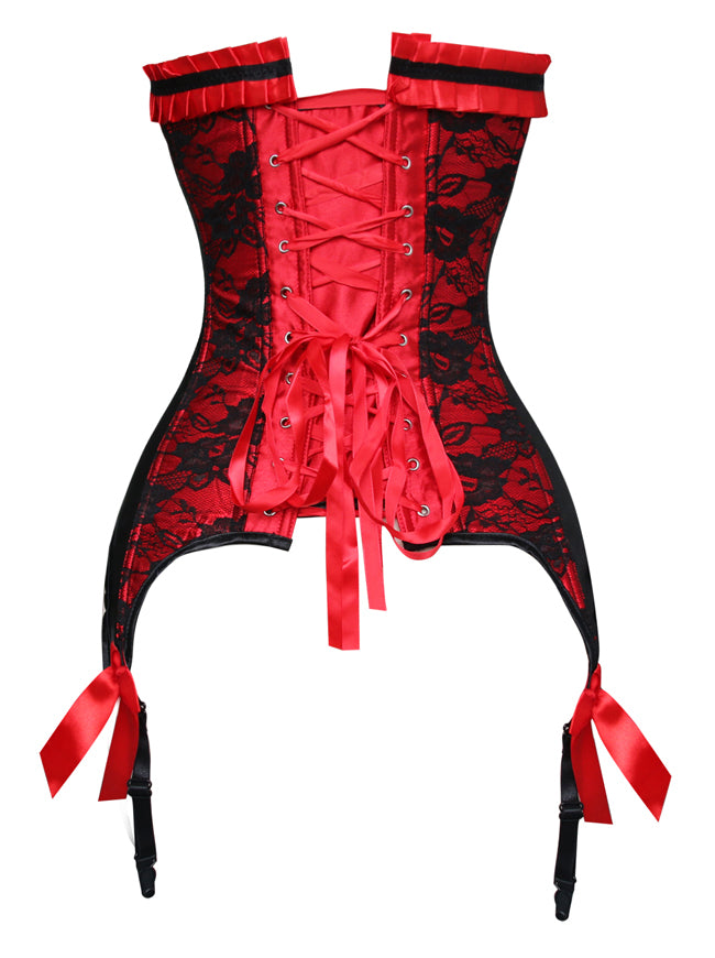 Sexy Classical Retro Women Red Lace Punk Sweetheart Strapless Overbust Corset Tops Back View