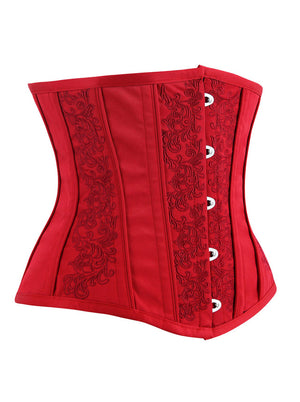 Classical Vintage High Quality Women Red Jacquard Steampunk Spiral Steel Boned Underbust Corset Tops Side View
