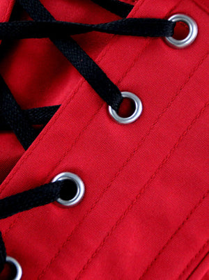 Waist Cincher Red Steel Boned Underbust Steampunk Medieval Renaissance Punk Corset Top Detail View
