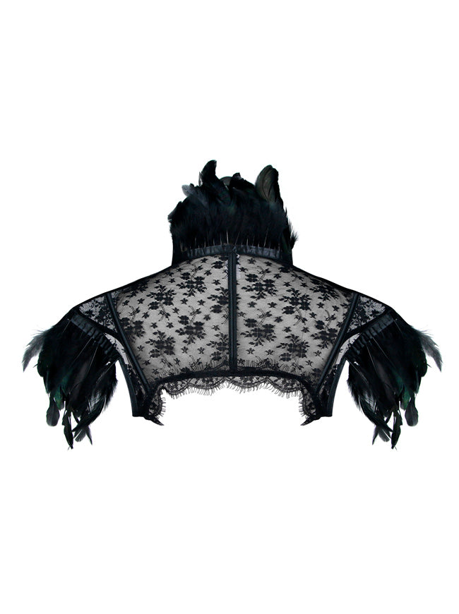 Steampunk Gothic Accessories Lace Feather Bolero Jacket Shrug Back View