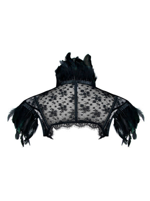 Steampunk gothique accessoires dentelle plume boléro veste haussement d'épaules vue arrière