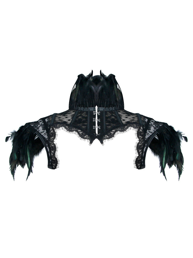 Steampunk Gothic Retro Lace Feather Bolero Jacket Shrug Detail View
