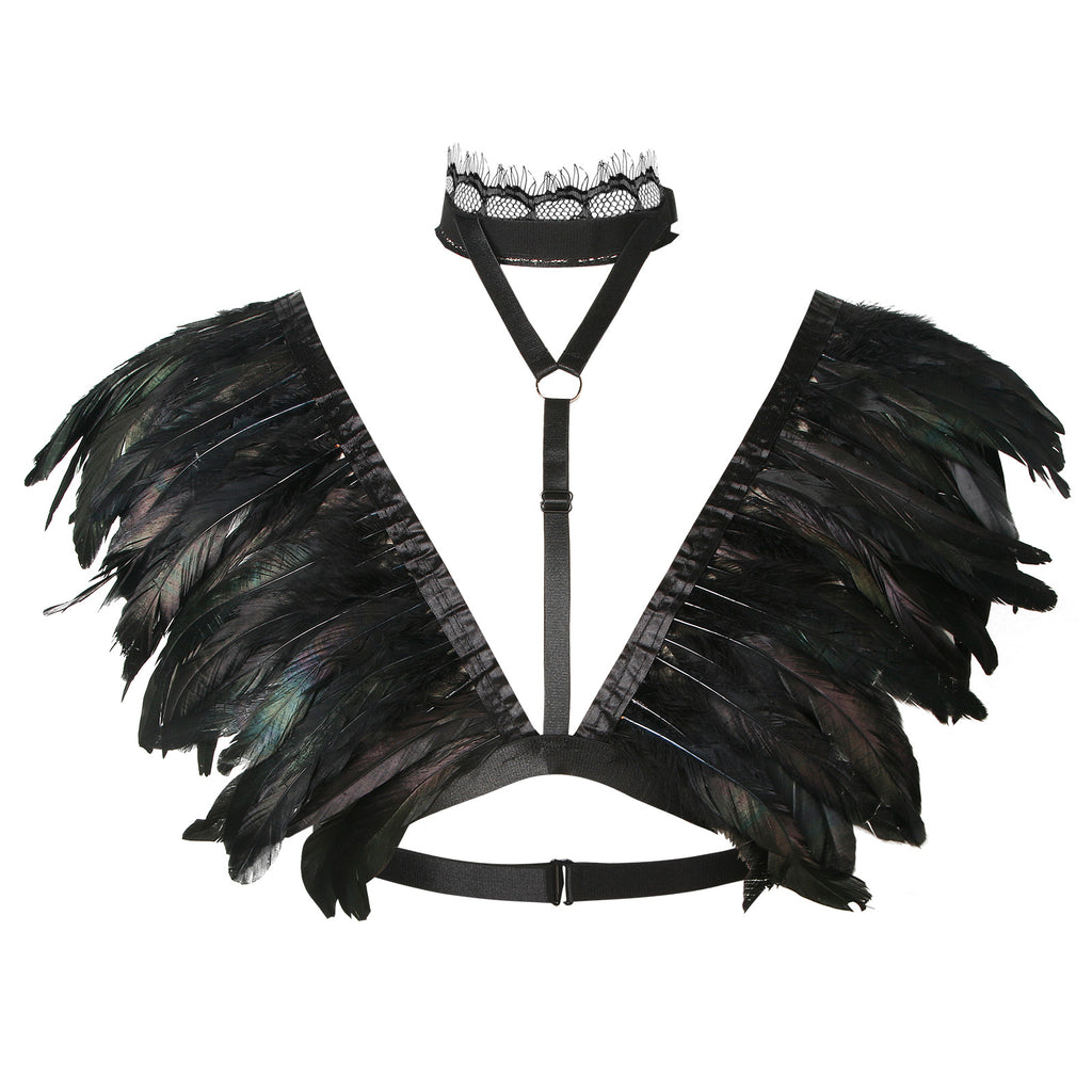 Gothic Punk Costume Accessories Party Scarf Shrug Cape Feather Shoulder Back view
