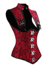 Women's Steampunk Steel Boned Waist Cincher Underbust Corset Vest with Shrug Red Side View