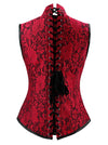 Women's Vintage Steel Boned Halloween Underbust Corset Vest with Shrug Red Back View