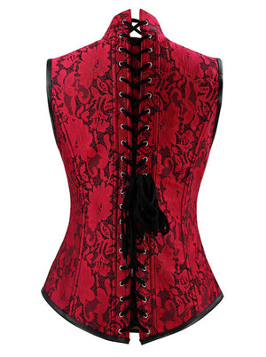 Frauen Vintage Steel Boned Halloween Underbust Korsett Weste mit Achselzucken Red Back View