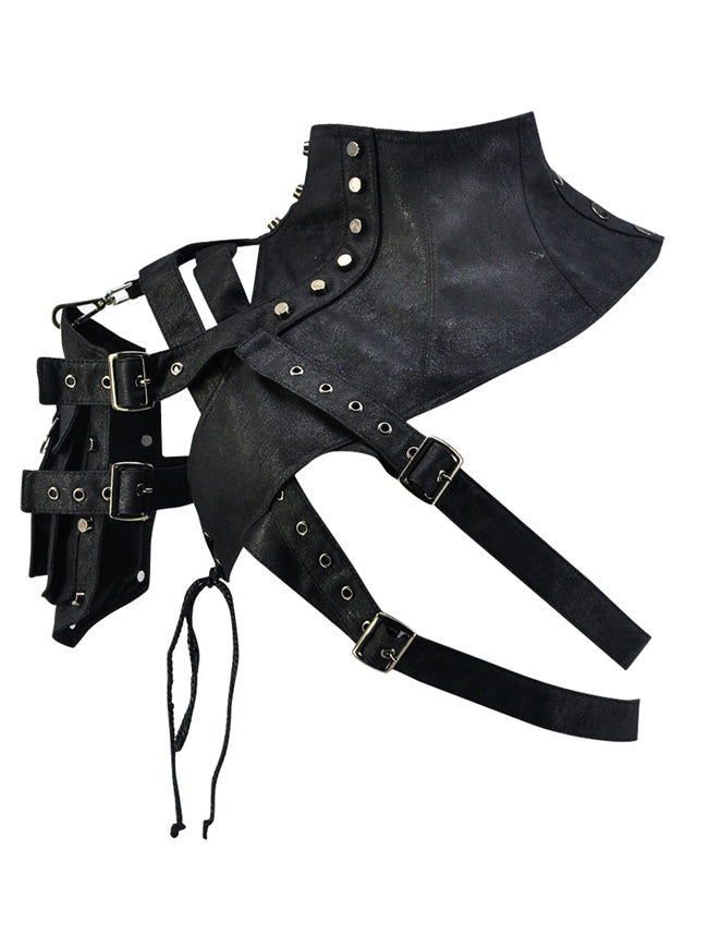 Gothic Costume Accessories Retro Gothic One-shoulder Armor Armlet Armband Shrug with Pocket Black Back View