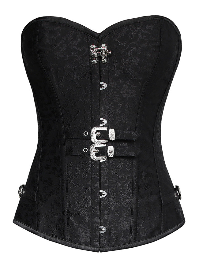 Steampunk Gothic Brocade Overbust Corset with Double Buckles