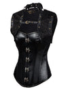 Punk Faux Leather Spiral Steel Boned Lace Up Overbust Jacket Corset