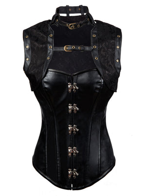 Steampunk Faux Leather Steel Boned Overbust Corset with Jacket