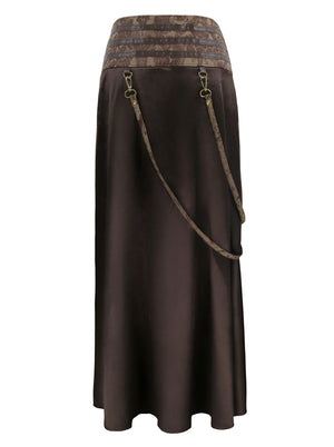 Victorian Bustle Long Gothic Vintage Rockabilly Steampunk Women Brown Halloween Skirts Back View