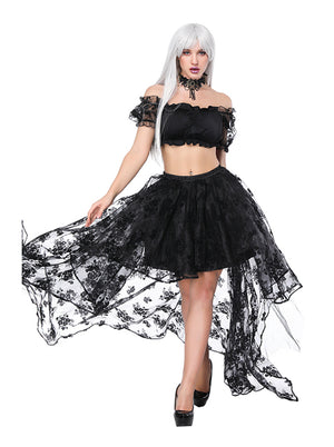 2 Pcs Halloween Costume Sexy Steampunk Off Shoulder Crop Top with Organza Skirt Set
