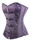 Women's High Quality Jacquard Overbust Corsets Bustiers with Buckles Purple Detail View