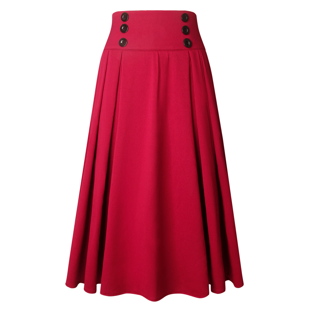 Charmian Women's Gothic Steampunk A-Line High Waist Pleated Vintage Maxi Skirt Main View
