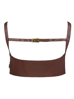 Accessoires pour femmes Harnais de corps en cuir PU gothique réglable à bretelles évider sans cuissard soutien-gorge Cage brun vue arrière