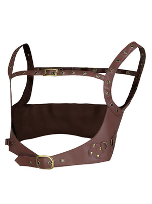 Women's Accessories Gothic PU Leather Body Harness Adjustable Strappy Hollow Out Cupless Tank Cage Bra Brown Side View
