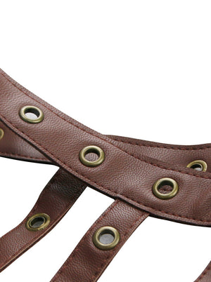 Accessoires pour femmes Harnais en cuir PU Steampunk Soutien-gorge à bretelles ajustable évidé sans cuillère Soutien-gorge Cage marron Vue détaillée