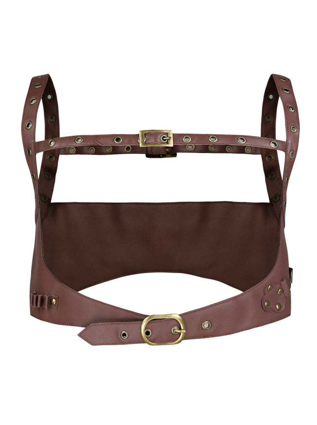 Women's Accessories Gothic PU Leather Body Harness Adjustable Strappy Hollow Out Cupless Tank Cage Bra Brown Side View