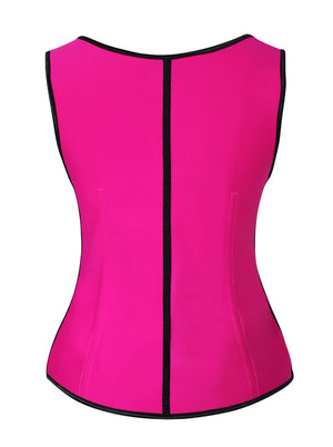 Women's Steel Boned Latex Workout Sport Waist Trainer Corset Vest-Pink Back View