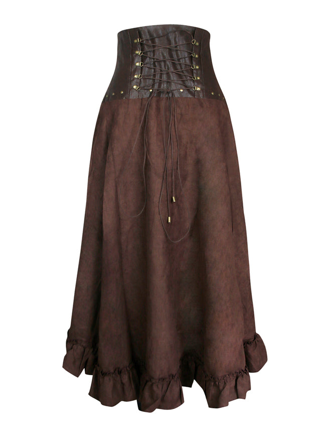 Steampunk Vintage Ruffled Layered High Waist Irregular Rockabilly Long Skirt