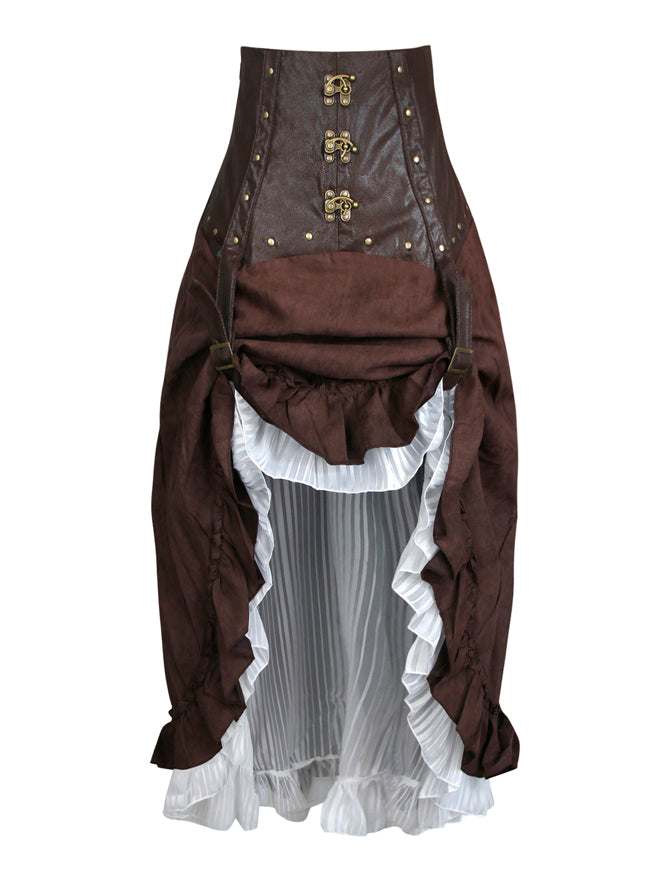 Steampunk Victorian High Waist Ruffle High-Low Bustle Pirate Skirt