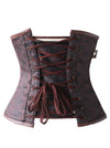 Hot Selling Classical Retro Women Brown Faux Leather Steampunk Steel Boned Underbust Corset Tops Back View