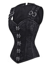 Women's Victorian Brocade Steel Boned Bustier Overbust Vest Corset Black Side View