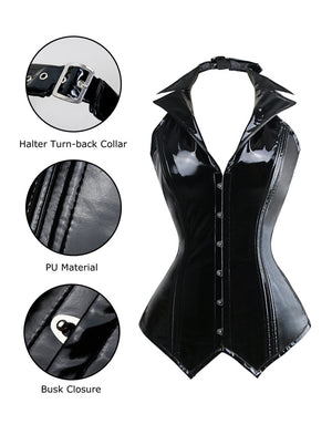 سترة نسائية من جلد البولي يوريثان الفيكتوري Rockabilly Halter Steel Boned Bustier Overbust Vest مشد عرض تفاصيل