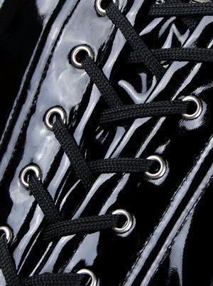 Women's Gothic PU Leather Rockabilly Halter Steel Boned Hourglass Overbust Vest Corset Black Detail View