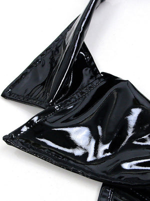 Women's Hot Sale PU Leather Rockabilly Halter Steel Boned Cosplay Vest Corset Black Detail View