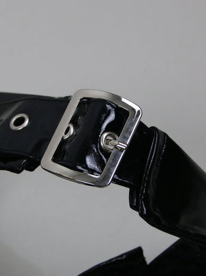 Women's High Quality PU Leather Rockabilly Halter Steel Boned Waist Cincher Vest Corset Black Detail View