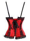 Women's Gothic Halter Satin Lace Boned Wedding Bustier Corset Lingerie Top with Straps Red Back View
