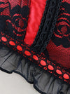 Women's Burlesque Halter Satin Lace Boned Party Bustier Corset Lingerie Top with Straps Red Detail View
