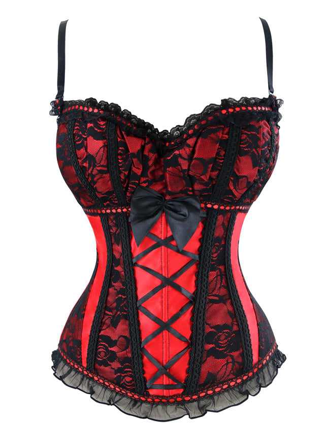  Black And Red Corset For Women - Bustier Shapewear Lingerie  - Strapless Vintage Victorian Overbust Fashion Lace Waist Bodice For Night  Out - Size XXL