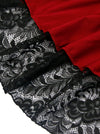 Red Steampunk Victorian Gothic Elastic Lace Trimmed High Low Skirt Detail View