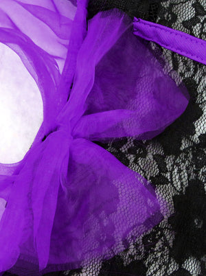 Mode féminine dentelle licou nuisette vêtements de nuit Chemise lune de miel Lingerie avec jarretières violet vue de détail