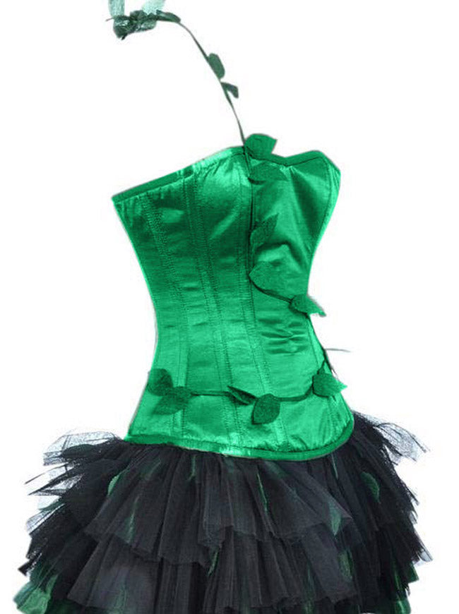 Women's Burlesque Poison Ivy Costume Halloween Corset with Skirt Green Side View