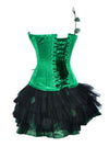 Women's Sexy Steel Boning Poison Ivy Costume Corset with Skirt Green Back View