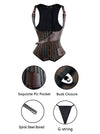 Women's Vintage Stripe Spiral Steel Boned Underbust Pirate Corset Vest with PU Pocket Brown Detail View