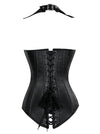 Elegant Sexy Women Black Faux Leather Punk Gothic V-Neck Steel Boned Halter Body Shapewear Corset Tops Back View