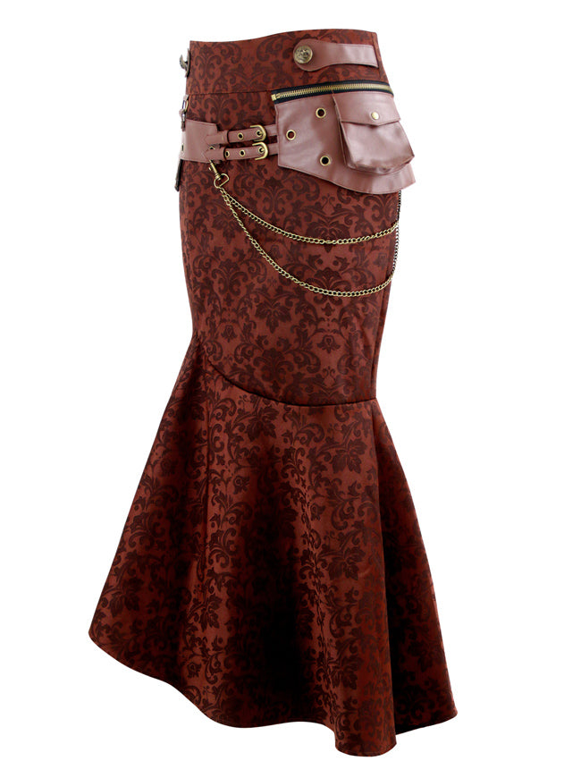 Steampunk Vintage Jacquard High Waist Irregular Rockabilly Long Skirt