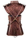 Women's Steampunk Steel Boned Faux Leather Jacquard Underbust Corset with Shrug Brown Back View