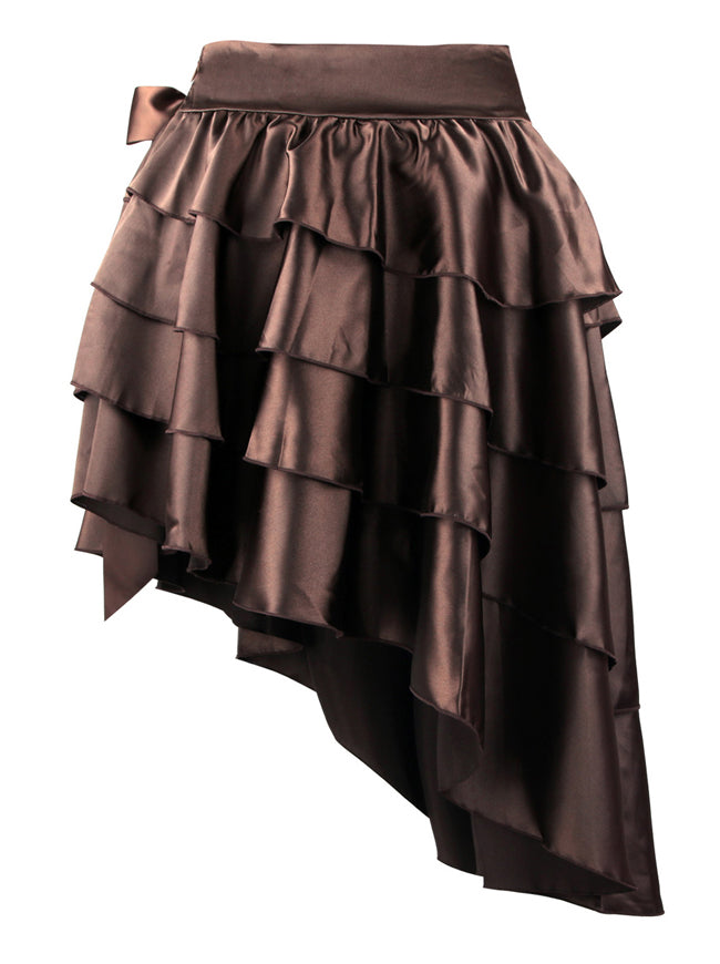 Midi Plus Size High Waisted Brown Casual High Low Skirt Back View